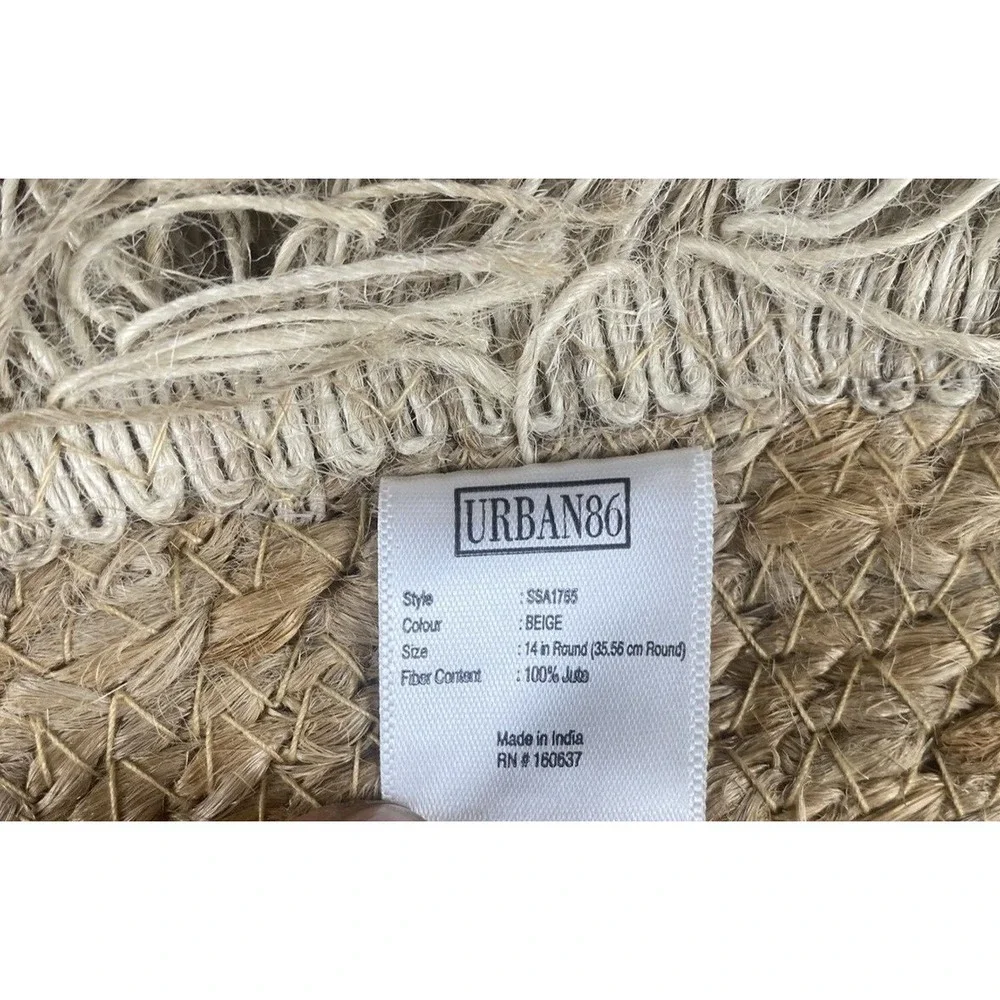 Urban 86 Set of 4 Round Jute Burlap Placemats with Fringe
